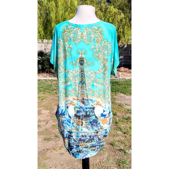 Blossom by P. Tunic Top Womens XL Eiffel Tower Beaded S/S Semi-Sheer Knit Top - Picture 4 of 6